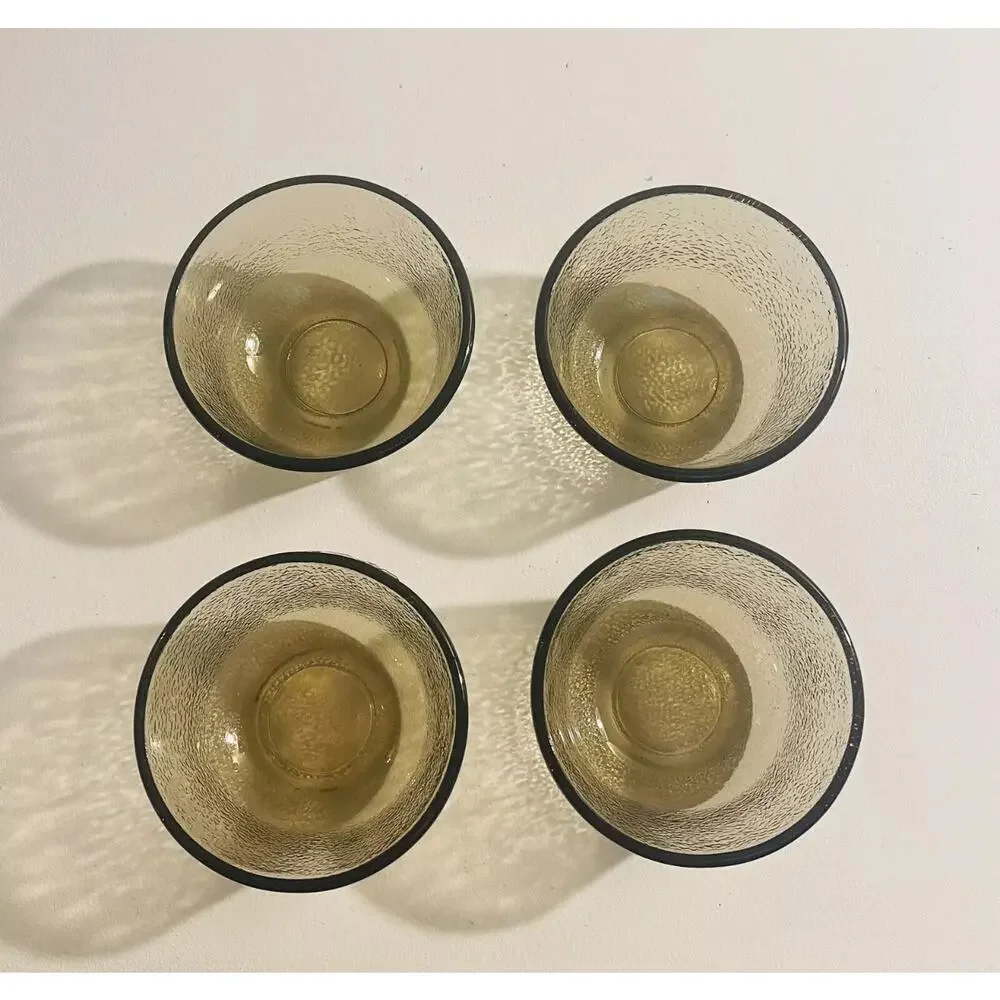 4 Vtg Glasbake Ramekins Bowls Amber Brown Food Prep Custard Fruit Textured